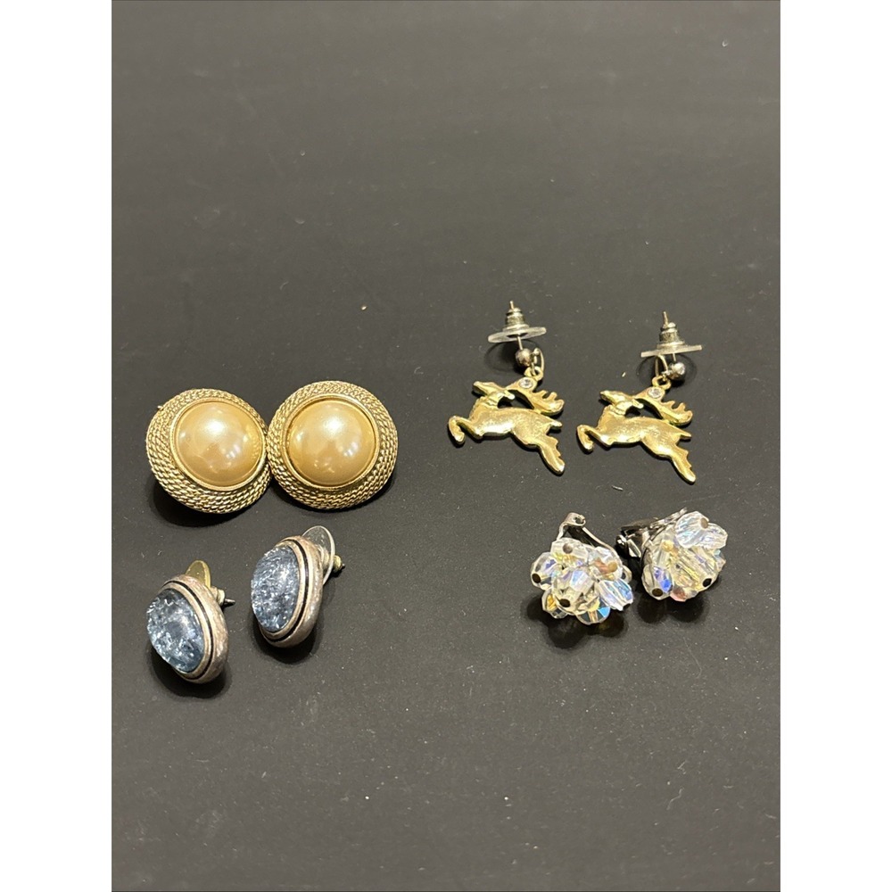 Vintage Designer Earrings Lot Monet Napier Kenneth Cole AB Crystal 4 Pairs